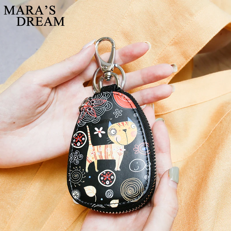 

Fashion Painted Design Key Bag for Women Small Leather Key Wallets Housekeepers Car Key Holder Case New Leather Keychain Pouch