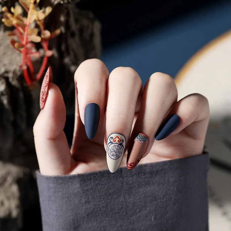 Новое поступление 3D наклейки для ногтей синяя национальная форма клейкие