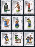 9pcsset new monaco post stamp 1984 christmas provence colored clay figurine stamps mnh