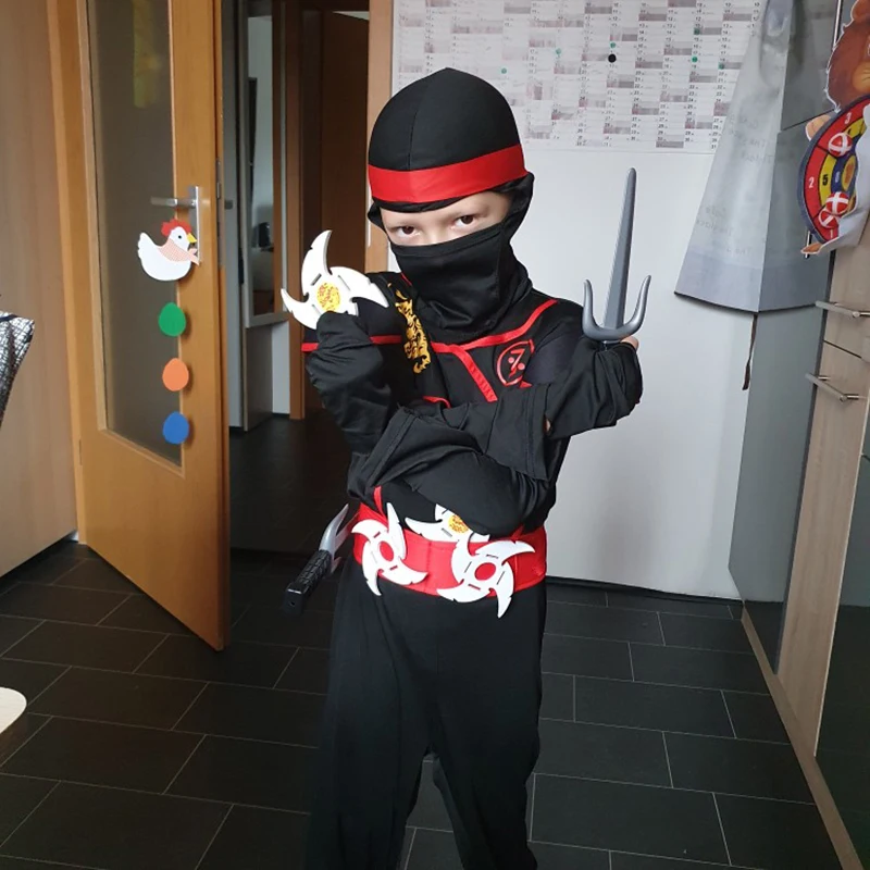 Kids Ninja Costume Uniforms Boy Girl Halloween Party Fancy Costumes Children Warrior Samurai Ninja Cosplay Suit Clothes Set Gift images - 6