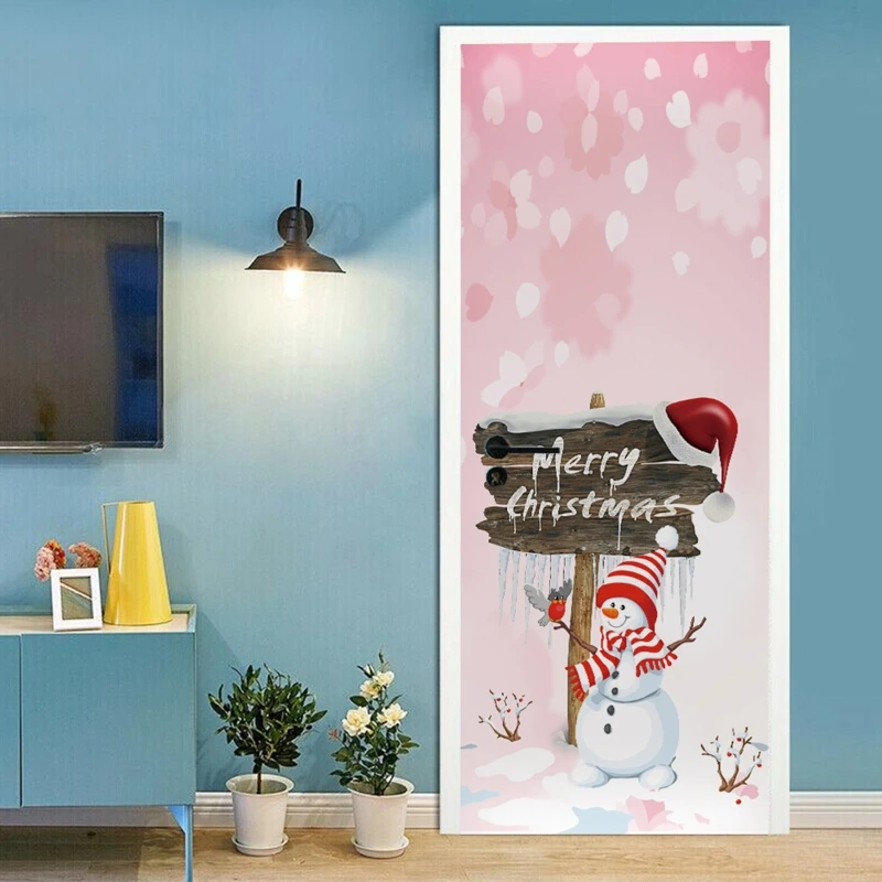 

2pcs/set Merry Christmas Snowman Decorative Refrigerator Door Sticker Wall Mural L69B