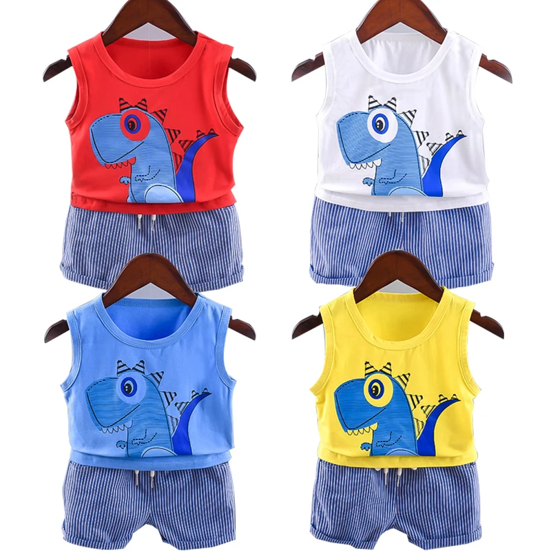 

2Pcs/Set Baby Boy Clothes Summer Children's Clothing Sets Cartoon Sleeveless Vest Shorts Kids Designer Clothes Roupas Infantis