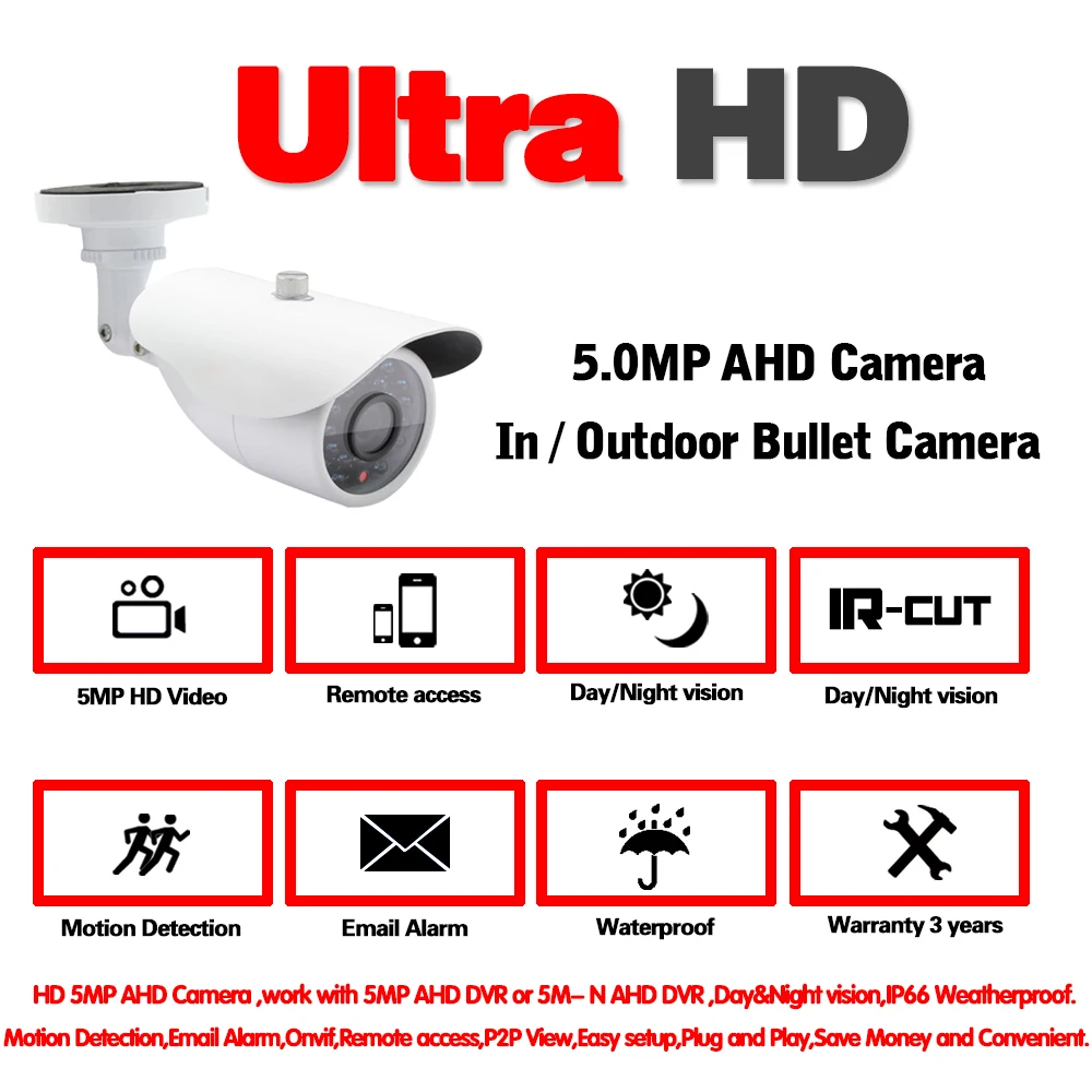 HD Sony Sensor 5MP AHD Camera 5.0MP Video Security Bullet CCTV indoor Outdoor Waterproof IP66 IRCUT Night Vision|Камеры