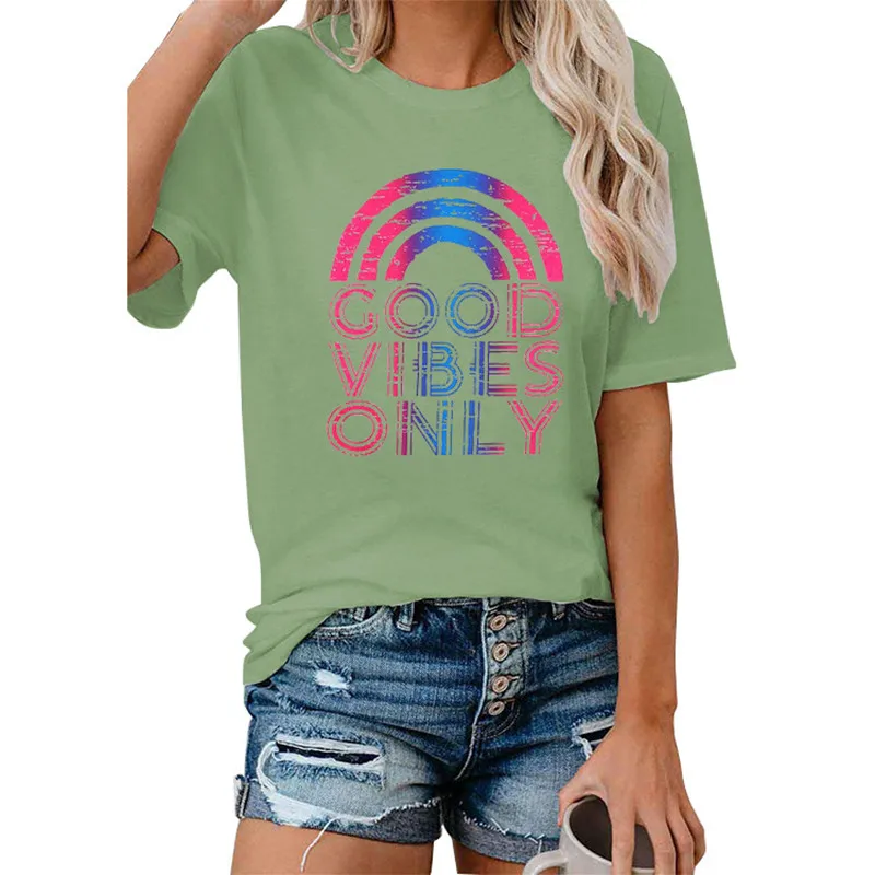 Женская Мягкая уличная футболка Good Vibes Only Rainbow Забавный топ с графикой