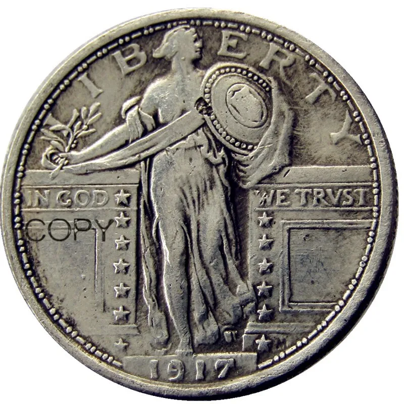 Монеты США полный набор(1916-1924)-p-s 9 шт, стоящая свобода четверть долларов Посеребренная копия - Цвет: 1917