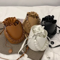 Womens Handbag Trending Small Leather Bucket Bags Winter Designer Drawstring Shoulder Bag Casual Crossbody Hand Bags Women 2021