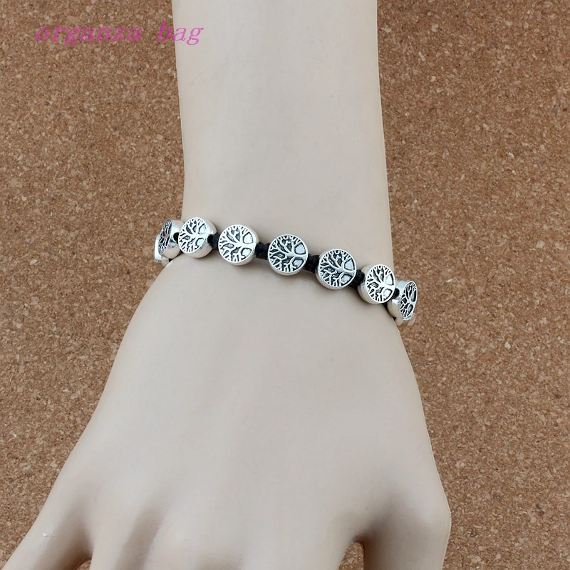 6Pcs Zinc Alloy Tone Tree OFLife Beads Adjusta Blered / Black Cord Wrist Bracelet C-43 | Украшения и аксессуары