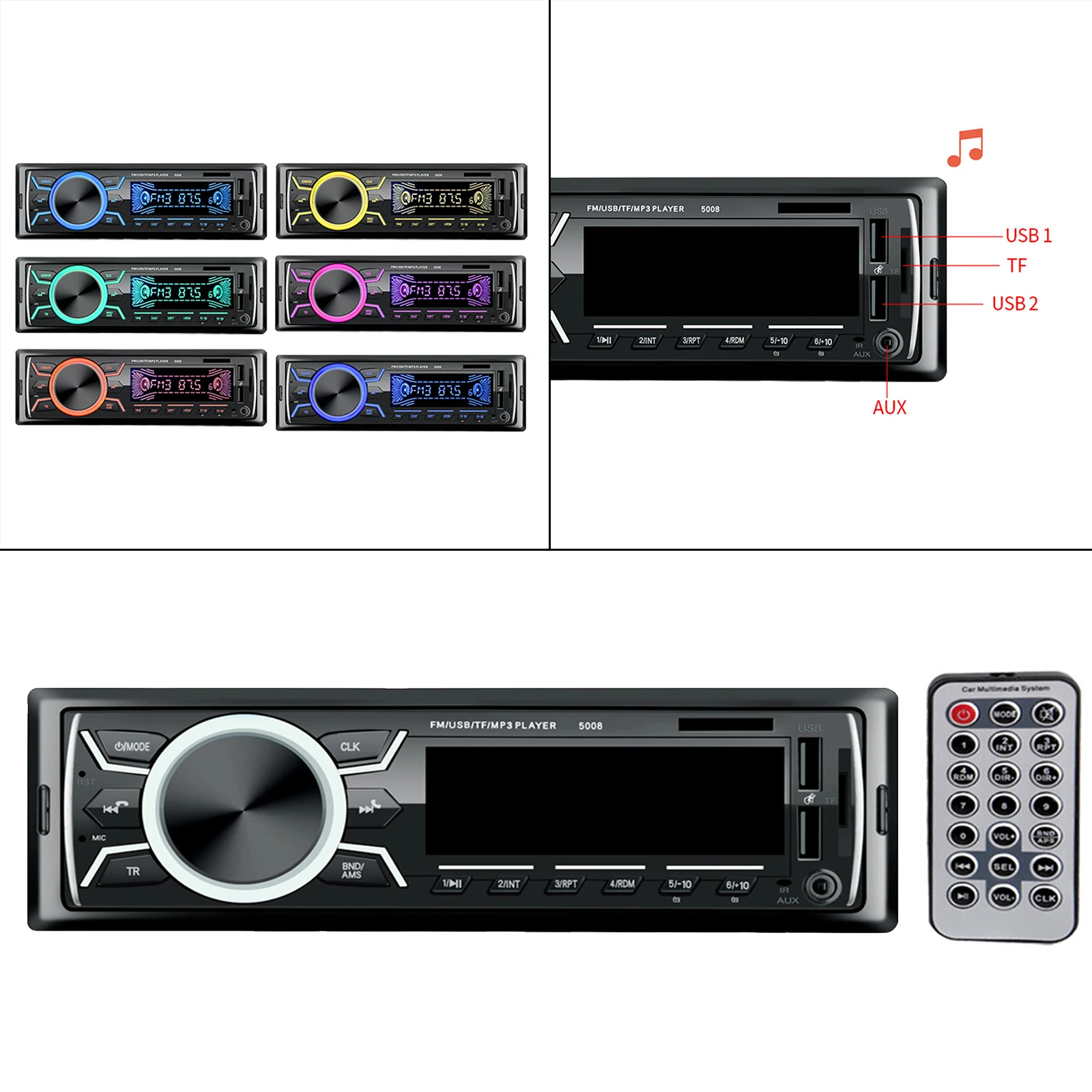 

12V Car Stereo Radio Receiver WMA/WAV/TF Digital 18 Radio Stations Dual USB