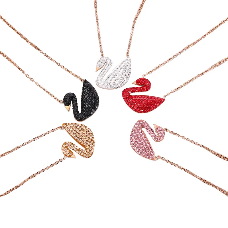 

Black Swan Necklace Female Japanese Korean Simple Rose Gold Clavicle Chain Titanium Steel Accessories Luxury Five Piece Jewelry