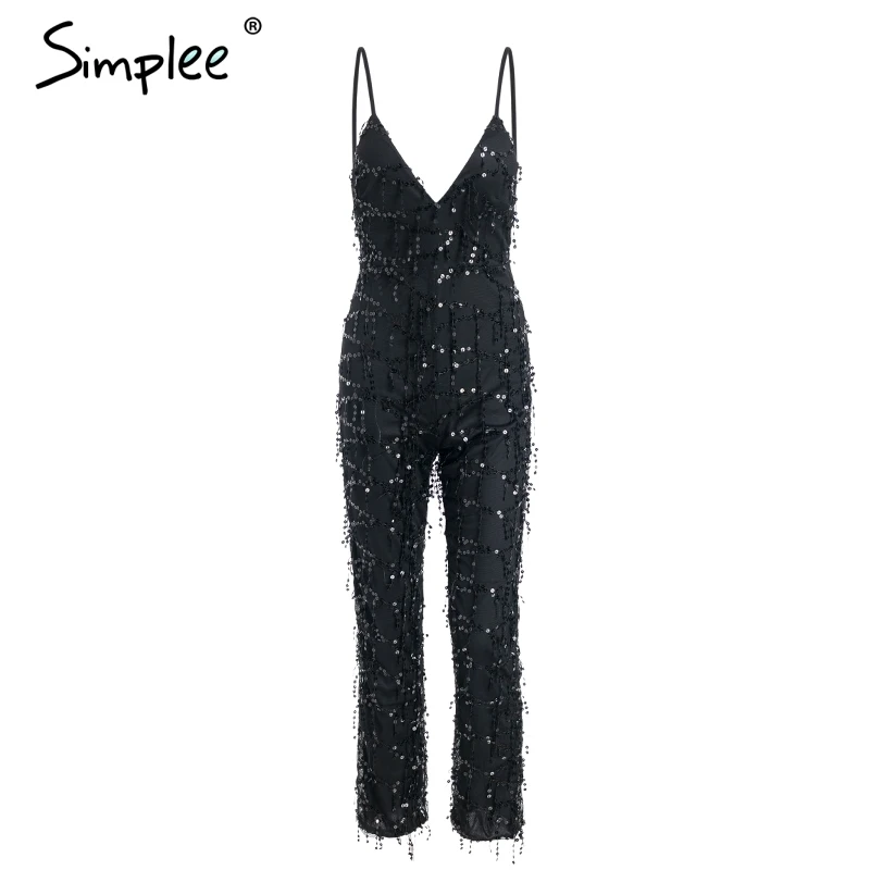Simplee сексуальный комбинезон с кисточками и блестками длинный женский v образным