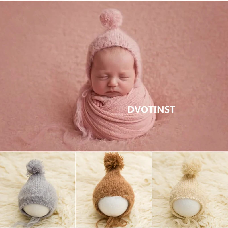 Dvotinst Newborn Photography Props for Baby Knit Crochet Bonnet Cute Ball Hat Fotografia Accessorio Studio Shoots Photo Props