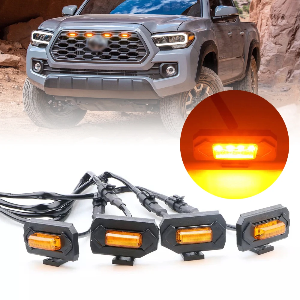 

Car Grid Light 4 Pcs Front Grille Led Lights With Modified Buckle Decoration Daytime Running Lights For TOYOTA TACOMA 2020
