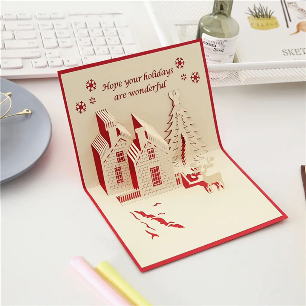 Рождественские 3D всплывающие открытки стерео поздравительные AR технология