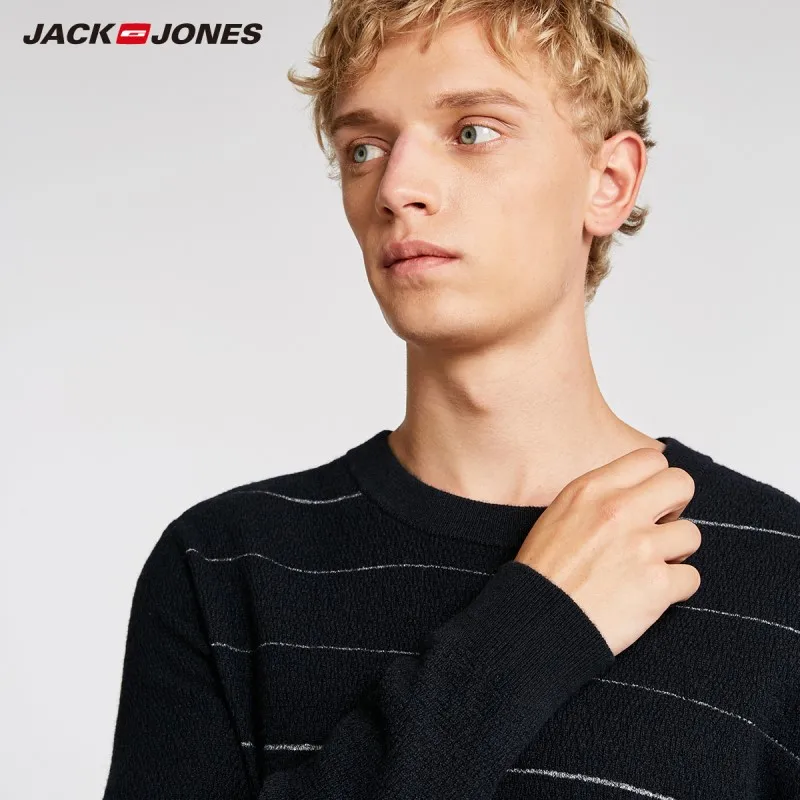 JackJones осенний мужской свитер из шерсти контрастный полосатый свитер с круглым вырезом Повседневный свитер Топ 218324556