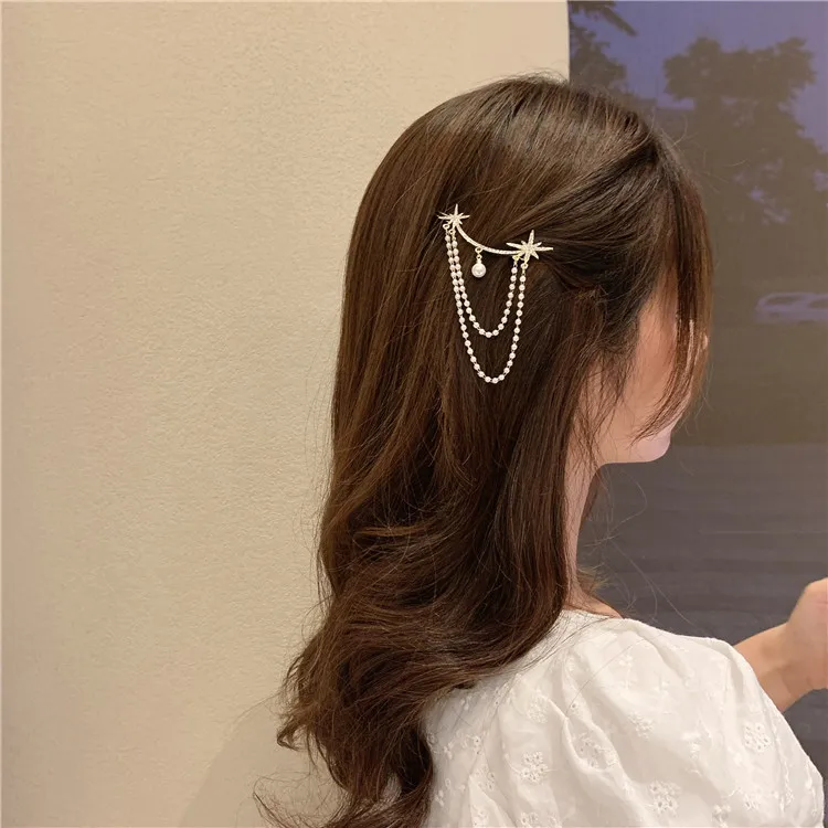 

Krasivaya Pearl With Rhinestones Chain Hair Clip For Women Fashion Jewelry Gift