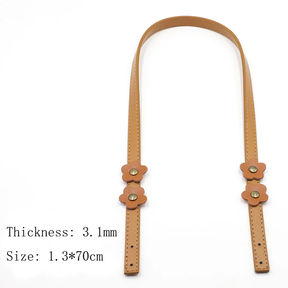 1Pair 70cm PU Leather Handles brown Shoulder Handbag DIY Flowers O Bags Strap Handle Replacement Bag Accessories with Rivet