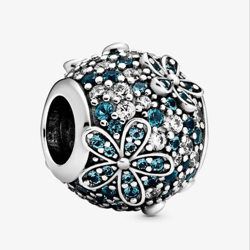 

Original 925 Sterling Silver Bead Rose Gold Pink Diamond And Blue Daisy Beads Fit Pandora Women Bracelet & Necklace Diy Jewelry