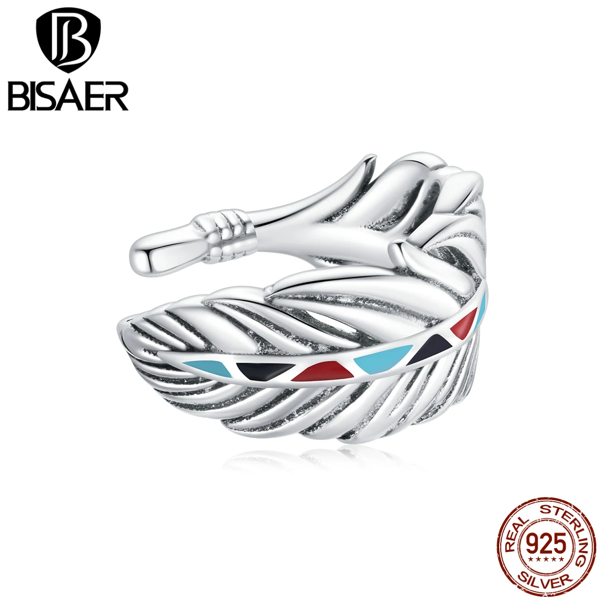 

BISAER 925 Sterling Silver Wing Feather Stylist Crystal Indian Style 1 Piece Earring Women Girls Gift Fashion Jewelry GXE1114