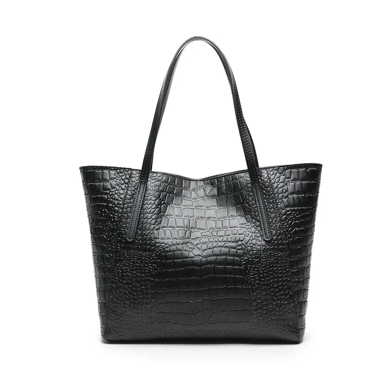 

2021 New leather large bag crocodile-print cowkin large bag large-capacity A4 shopping bag casual fashion women's bag