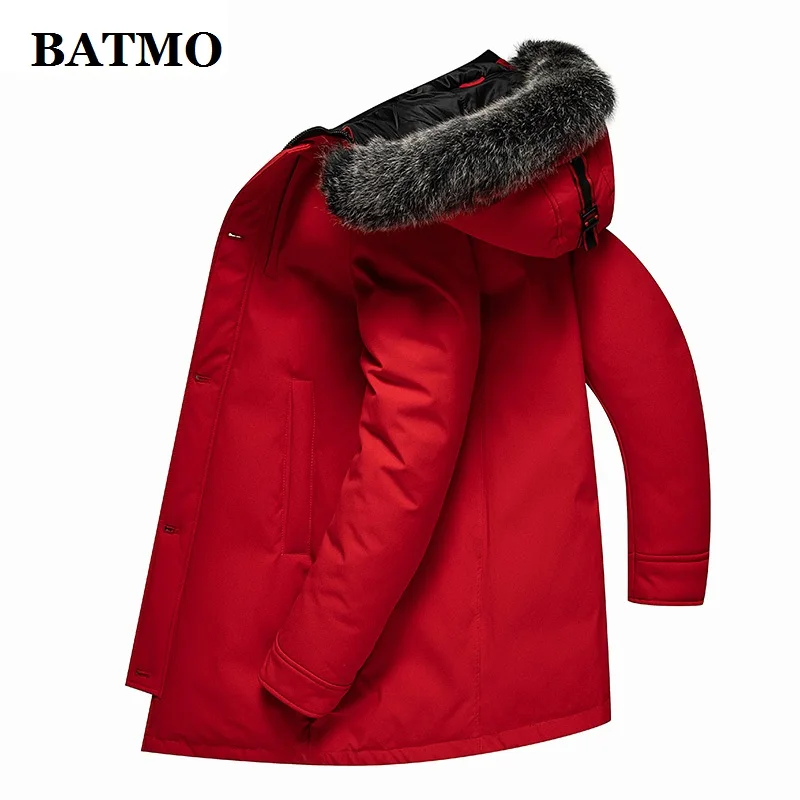 Мужские куртки BATMO с капюшоном и воротником из белого утиного пуха лисьего меха