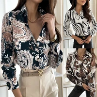 casual button up long sleeve female blouse fashion new spring sexy v neck print shirt blusa 2021 elegant women long sleeve tops