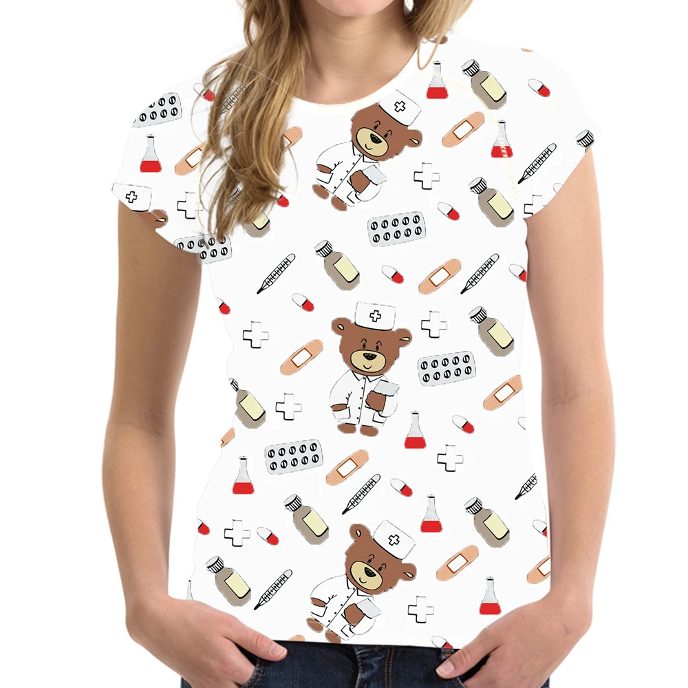 FORUDESIGNS/женская футболка с рисунком медсестры медведя из мультфильма, модная женская футболка, мягкая женская футболка с короткими рукавами, женская одежда размера плюс для девочек - Цвет: HXA124BV