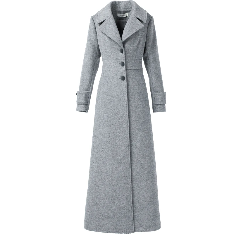 

woolen coat women's long style 2020 winter new waist closing European and American fashion super long popular coat 5027