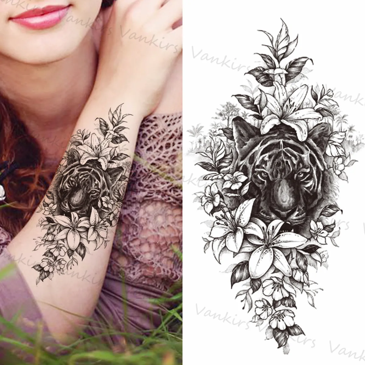 Временные татуировки для мужчин и женщин 3d-робот на руку кулон цветок компас Лев