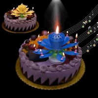 cake decoration electronic rotating lotus candle for kids gift party cake topper candle musical lotus rotating party gifts