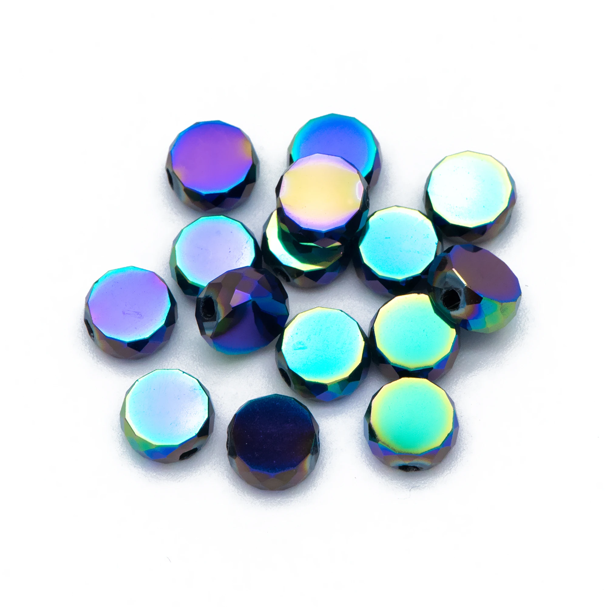 

95pcs Faceted Coin Glass Beads, Crystal Round Button Beads 6mm For DIY Jewelry Making, Sparkly Metal Green Blue Purple(TS-104-3)
