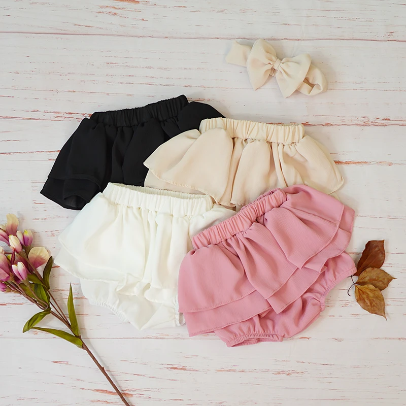 Baby Girls Ruffle Short Pant For Newborn Toddler Kids 2019 New Summer Diaper Cover Bloomers Shorts Large PP Pants Pink Beige 12M
