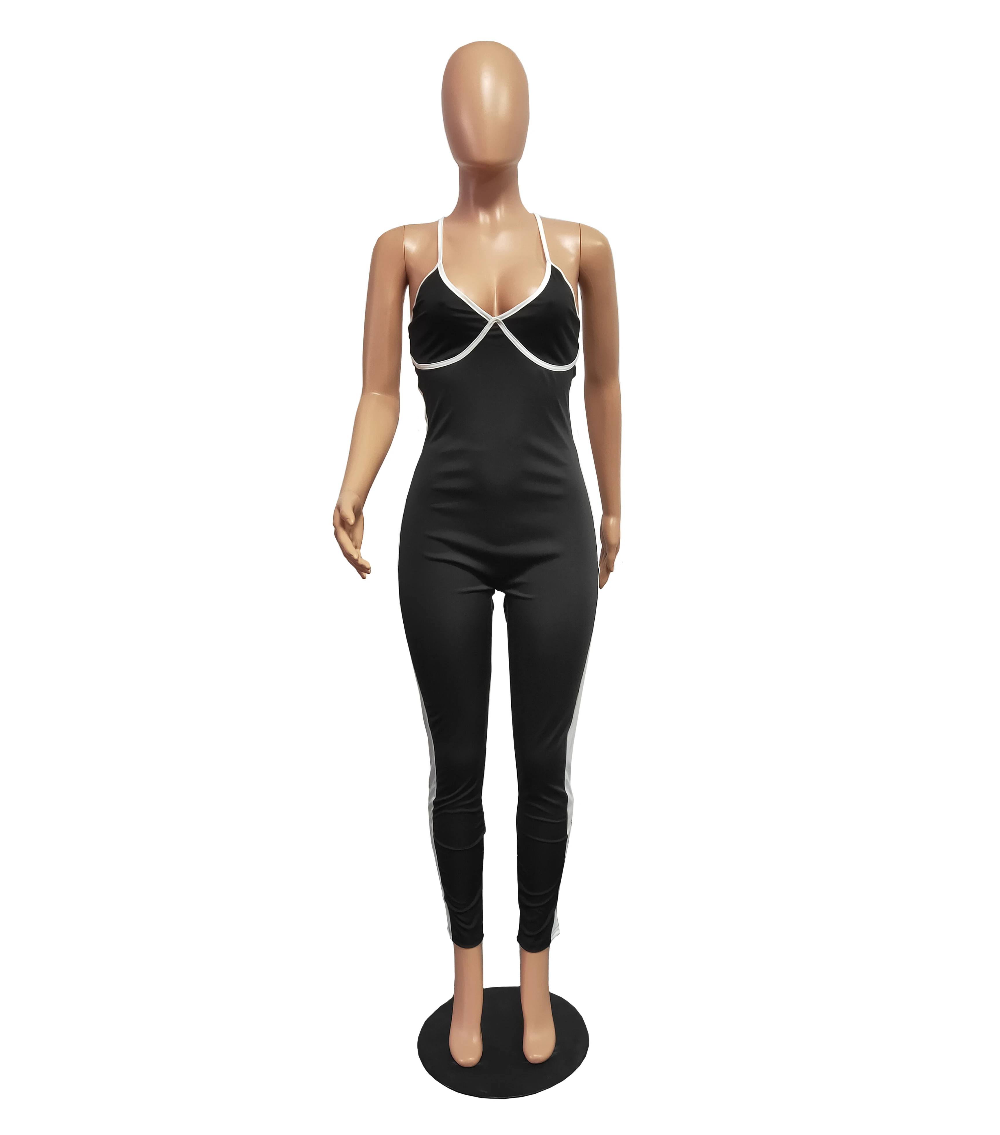 

Summer 2021 Backless Jumpsuits Women Spaghetti Straps V Neck One Piece Slim Fitness Yoga Jumpsuit Long Pants