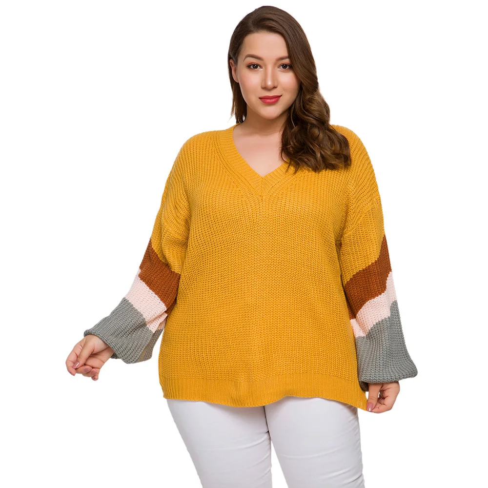 Женский свитер в полоску с длинным рукавом и V-образным вырезом | Женская одежда