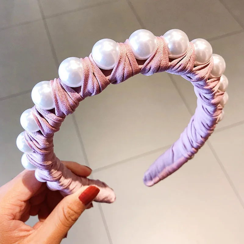 

New Fashion Women Boutique Pearls Velvet Wide-brimmed Hairbands Elegant Headband Hair Ornament Headwear Lady Hair Accessories