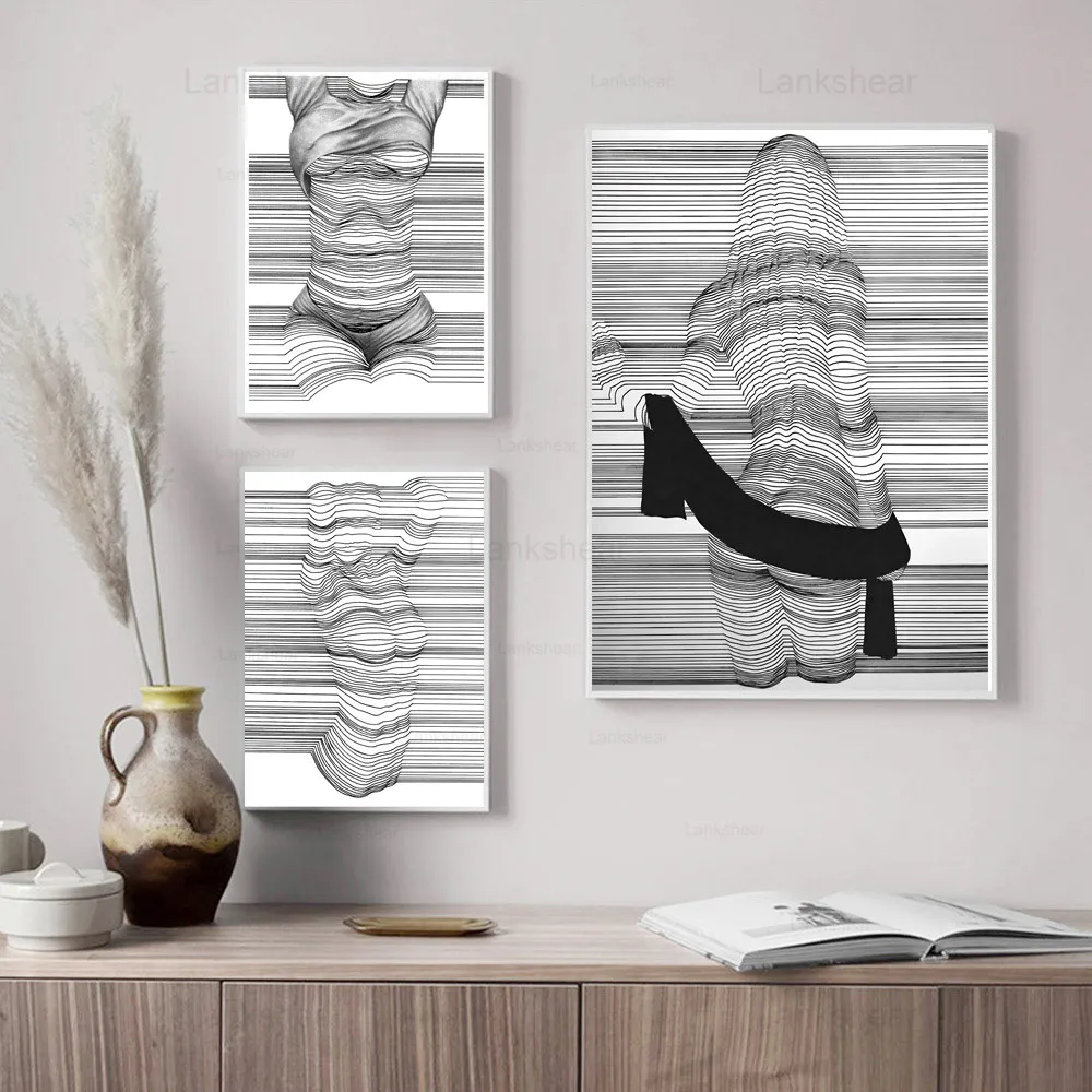 Абстрактная линия девушка обнаженное тело настенные художественные принты