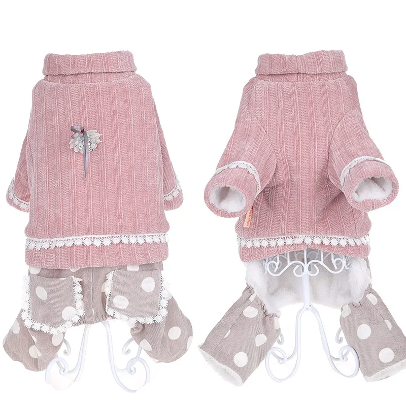 Одежда для собак одежда с высоким воротником розовый комбинезон цветочным