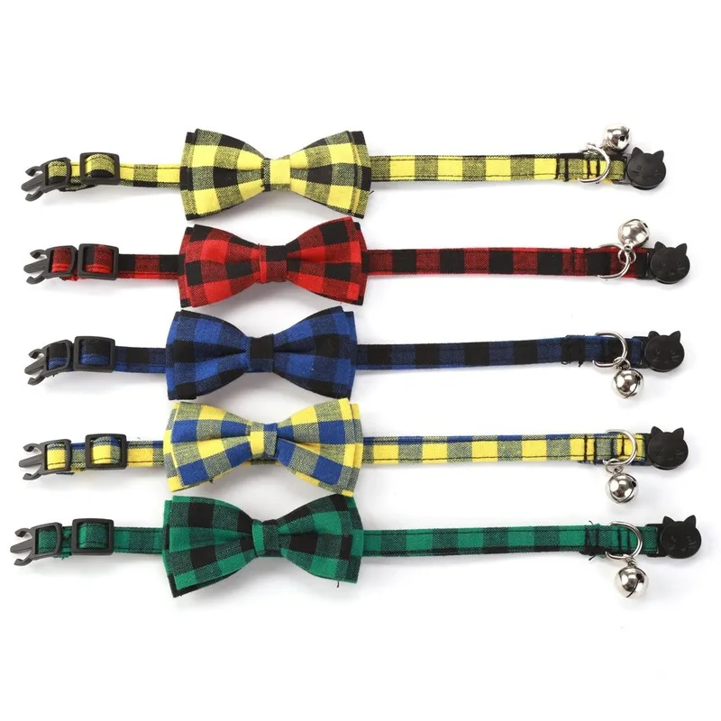 

Christmas cat collar dog safety buckle bow detachable adjustable lattice pet collar shoulder strap