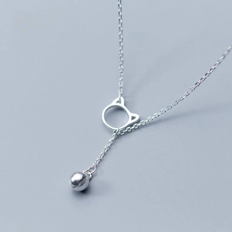 

POPACC 925 Sterling Silver Hot Fashion Hollow Kitten Cat Bell Clavicle Short Necklace Necklace For Women