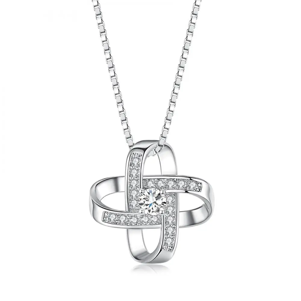 Женское креативное ожерелье инкрустированное прозрачным цирконием с серебряным