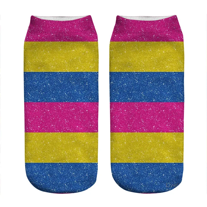 

Женские носки kawaii, носки с принтом из искусственного блеска, пансексуальный флаг, женские носки в стиле Харадзюку, веселые Смешные новые мил...