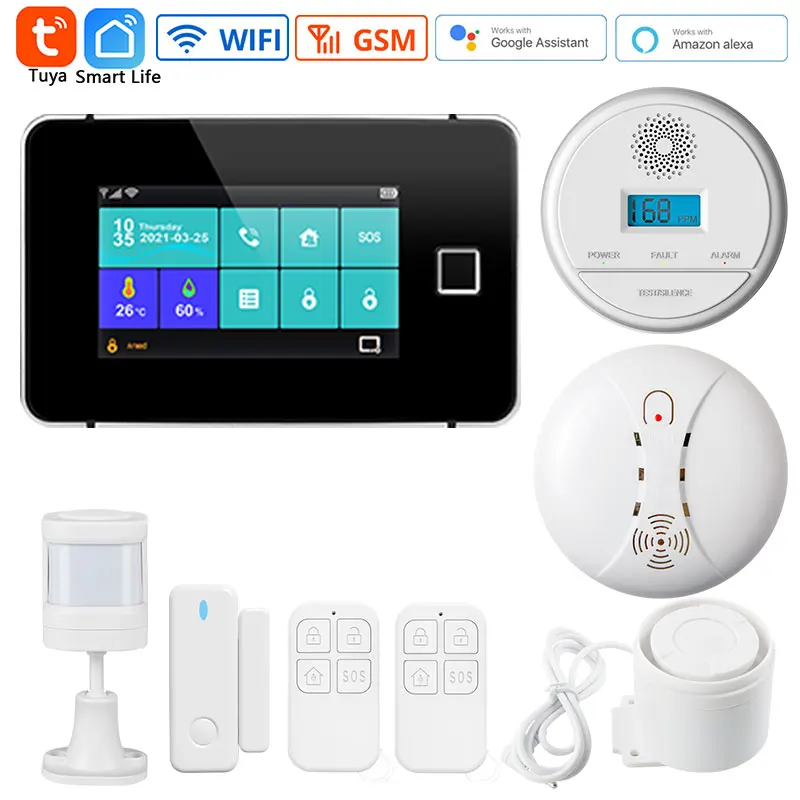 Smart Home Security Wireless Alarm System G60 Fingerprint Touch Host 4.3 Inch Color Screen Smoke Sensor Carbon Monoxide Detector