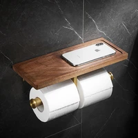 wood aluminum tissue rack brushed gold toilet roll paper holder bathroom shelf wall mounted bath hardware free shipiing