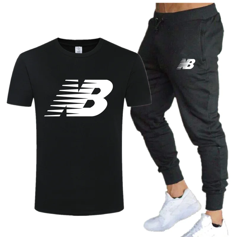 

2021 New Brand NB Printed Men's Stylish Cotton Short Sleeves + Quick-Dry Pants Two Piece Casual Sportswear Men's T-Shirt