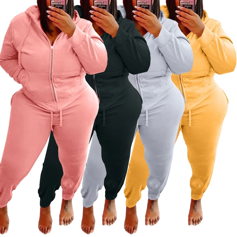 

ZKYZWX Plus Size Loungewear Two Piece Set Long Sleeve Hoodies Top Lace Up Sweatpants Casual Tracksuit Women Matching Outfits