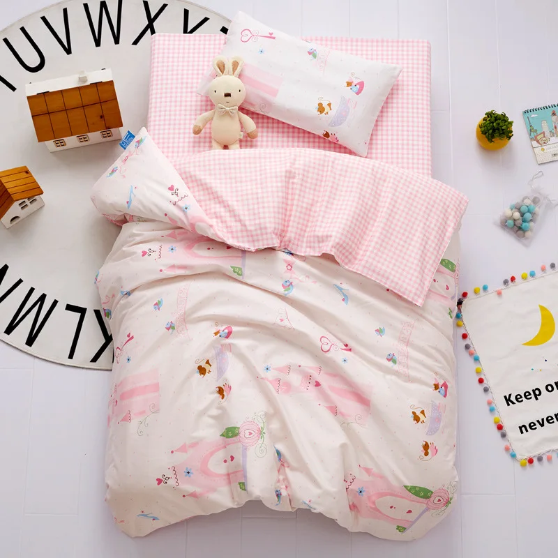 3Pcs Baby Dinosaur Bedding Set Cotton Crib Bed Linen Kit Cartoon Animal Includes Pillowcase Sheet Duvet Cover Without Filler | Мать и