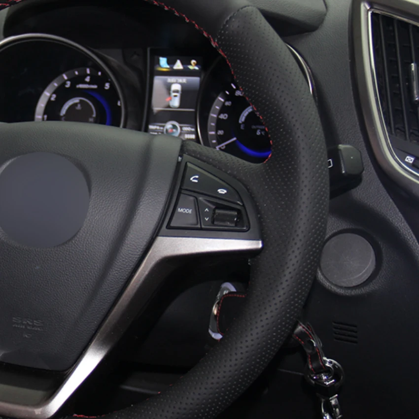 

LQTENLEO Black Genuine Leather Car Steering Wheel Cover For Changan CS15 EV 2016 2017 2018 CS55 2017 2018 CS75 2013-2017