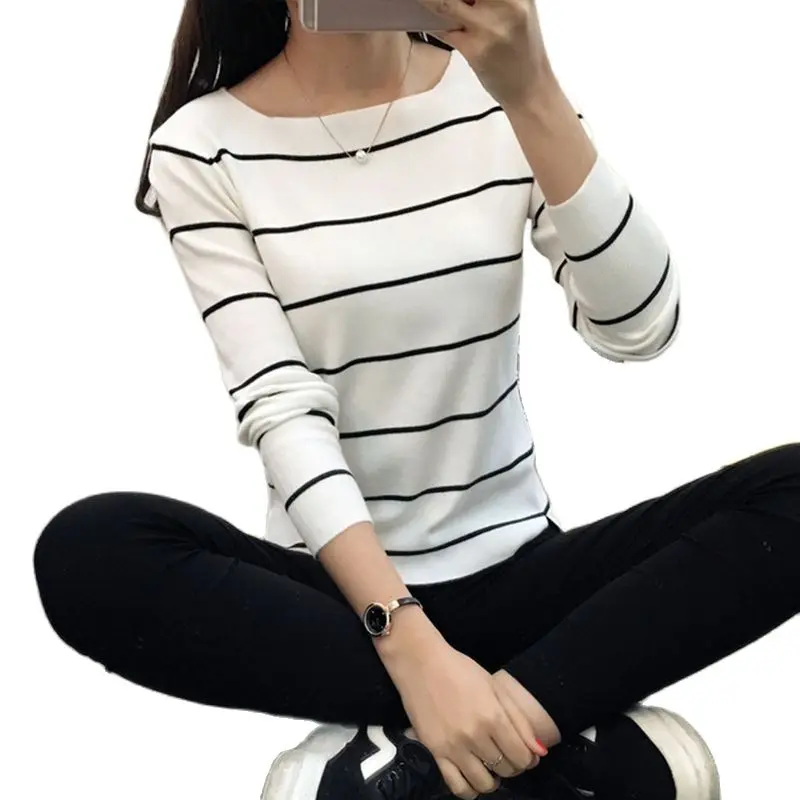 Свитер OHCLOTHING 2021 свитер в полоску с воротником Осеннее тонкое пальто платье