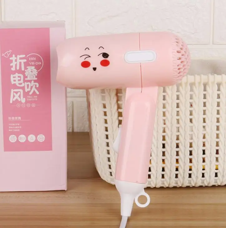 pink Милый мультяшный мини-фен, Дорожный фен для красоты, складной домашний портативный фен, горячая и воздуходувка холодного воздуха, стиль волос 220 В - Цвет: pink
