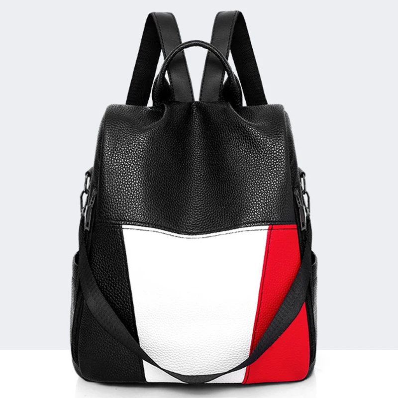 Роскошные брендовые контрастные рюкзаки женские уличные кожаные школьные сумки