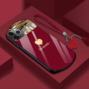 luxury cute oval heart shaped tempered glass phone case for iphone 13 12 11 pro max xsmax xr x se 8 7 plus mirror lanyard cover free global shipping